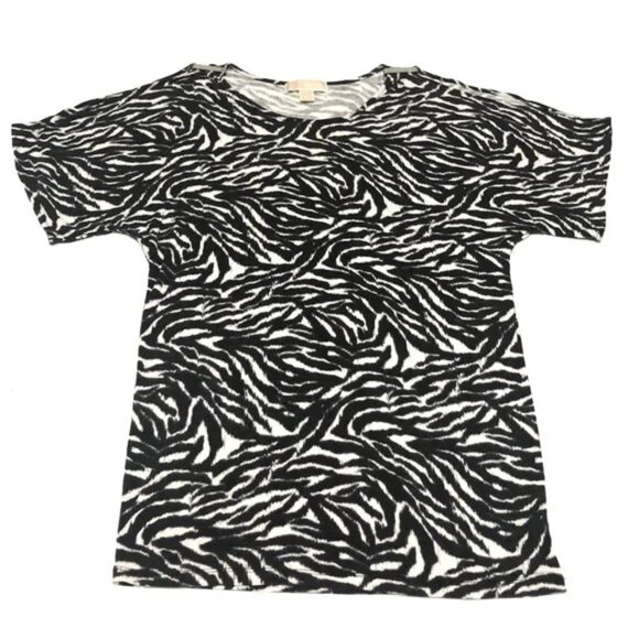 Michael Kors Zebra Animal Print Top Black and White Size M - Picture 1 of 10
